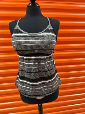 NWT Bike Women’s Racerback Tankini Top Swimwear Blk/Gray Striped Tank Top Sz XL